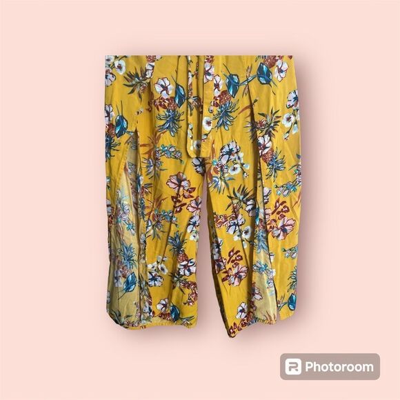 🥳 $15 EUC Women's Blue Island Floral Wide Leg Pants M - Picture 3 of 3